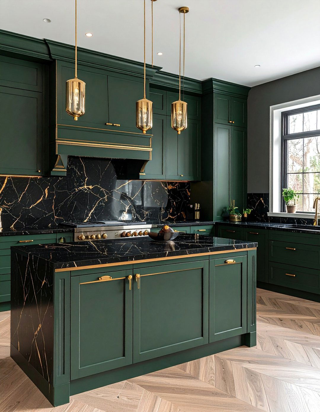 Black and Brass Inlay Backsplash - 30 Kitchen With Black Backsplash Ideas for a Bold Look