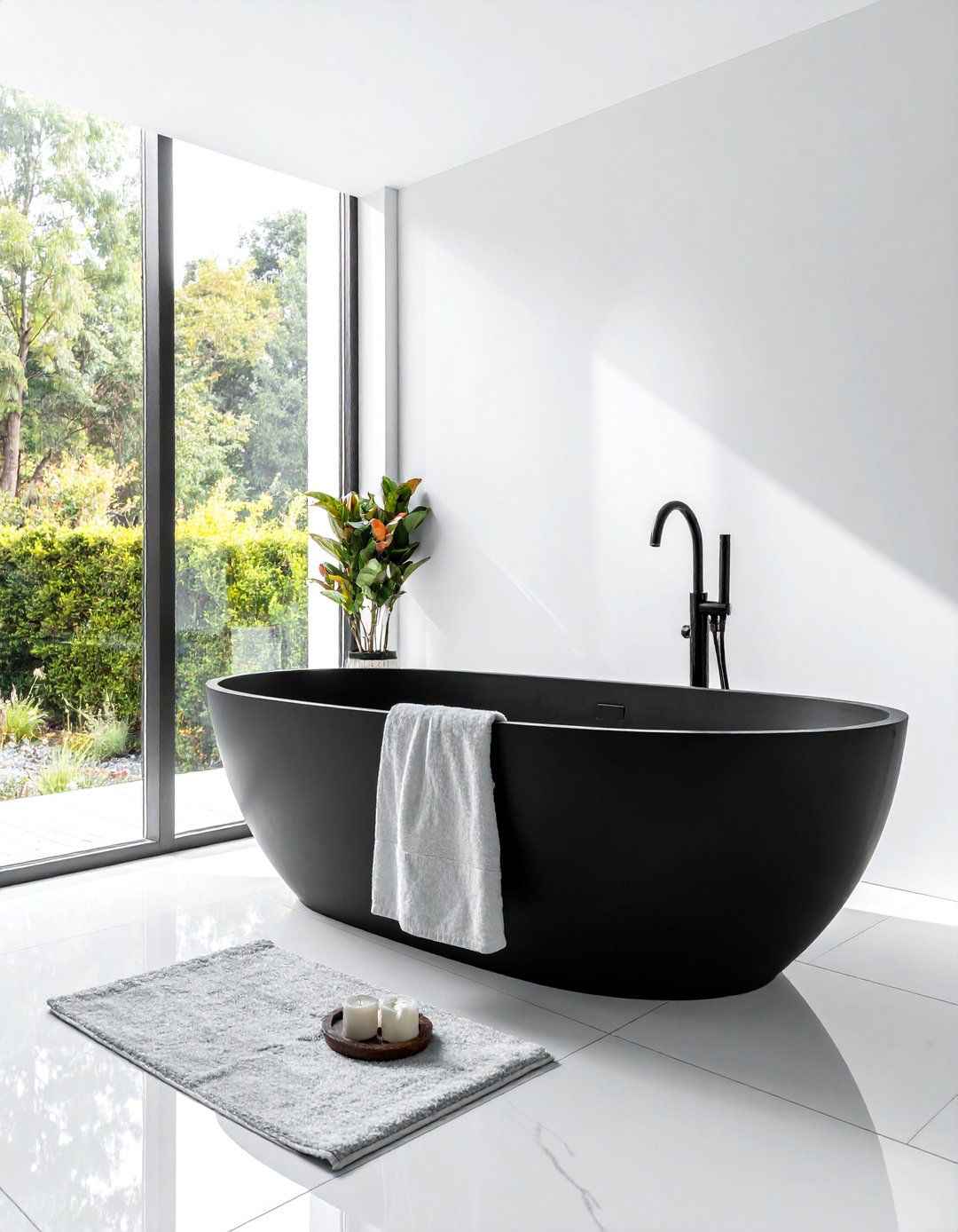 Black and White Bathroom Featuring a Freestanding Black Tub - 40 Black and White Bathroom Ideas for Style