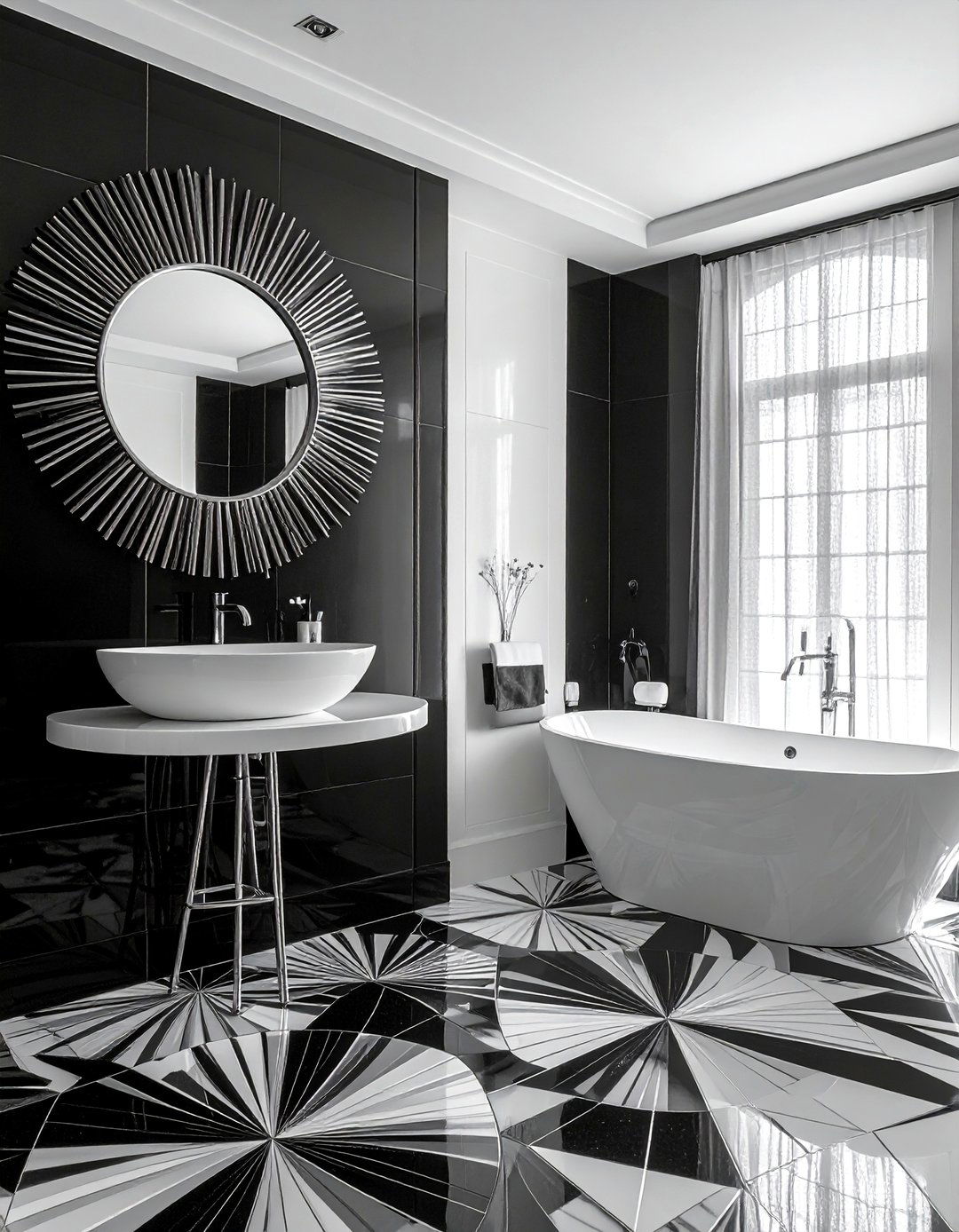 Black and White Bathroom with Art Deco Inspired Design - 40 Black and White Bathroom Ideas for Style