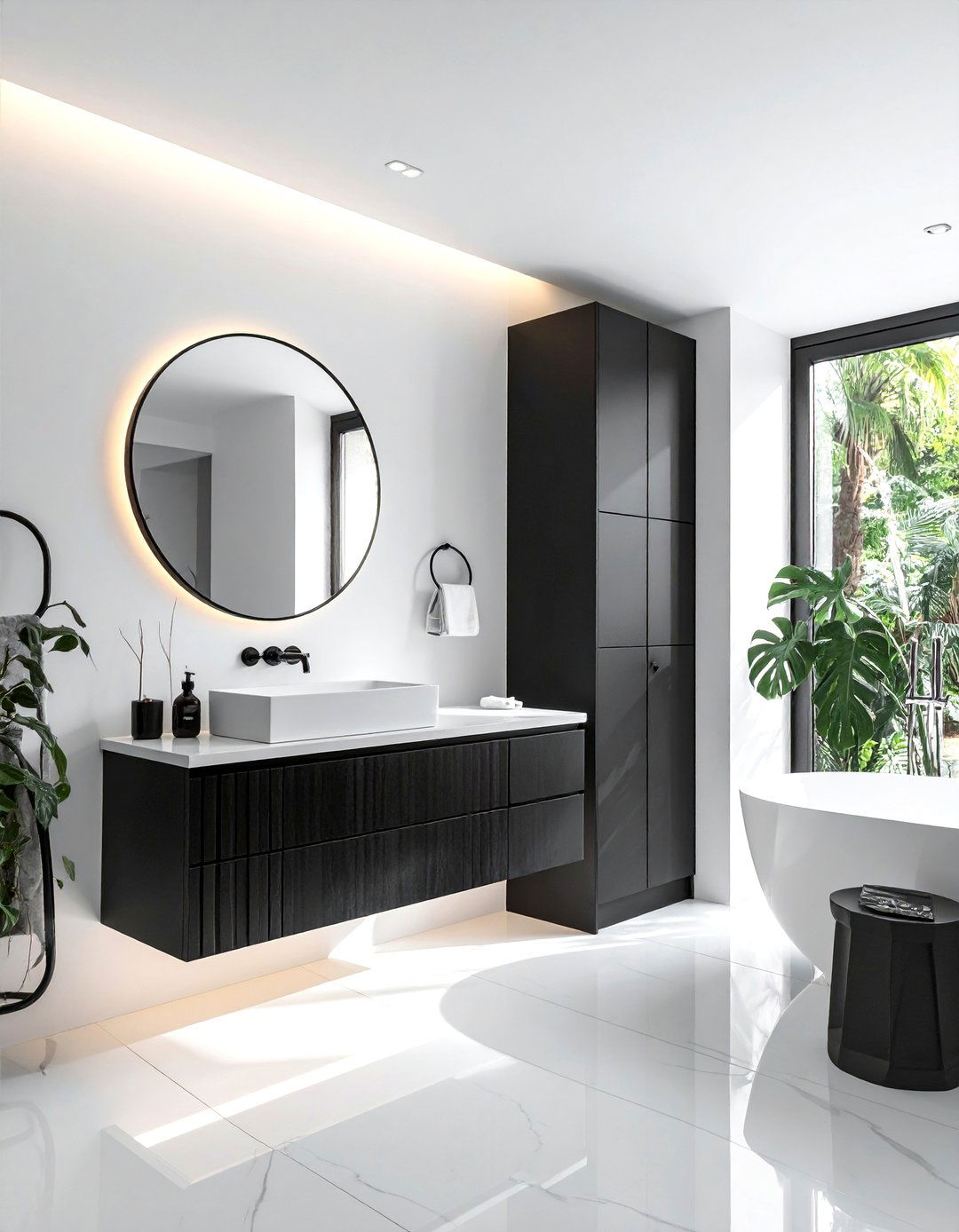Black and White Bathroom with Asymmetrical Design - 40 Black and White Bathroom Ideas for Style
