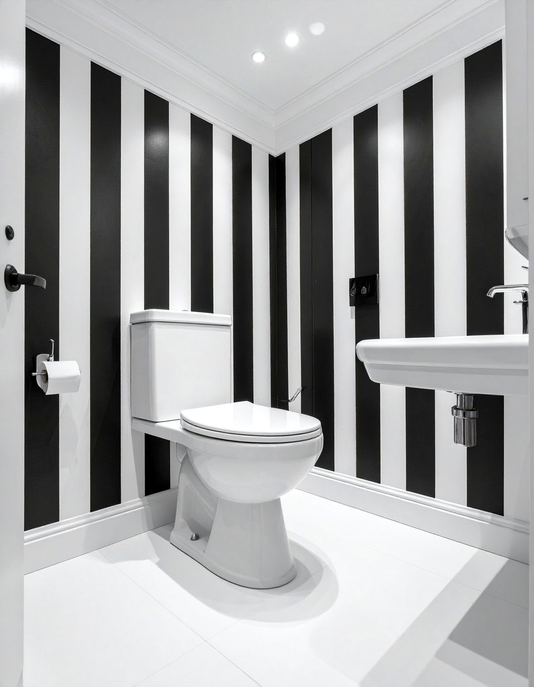Black and White Bathroom with Bold Vertical Stripes - 40 Black and White Bathroom Ideas for Style