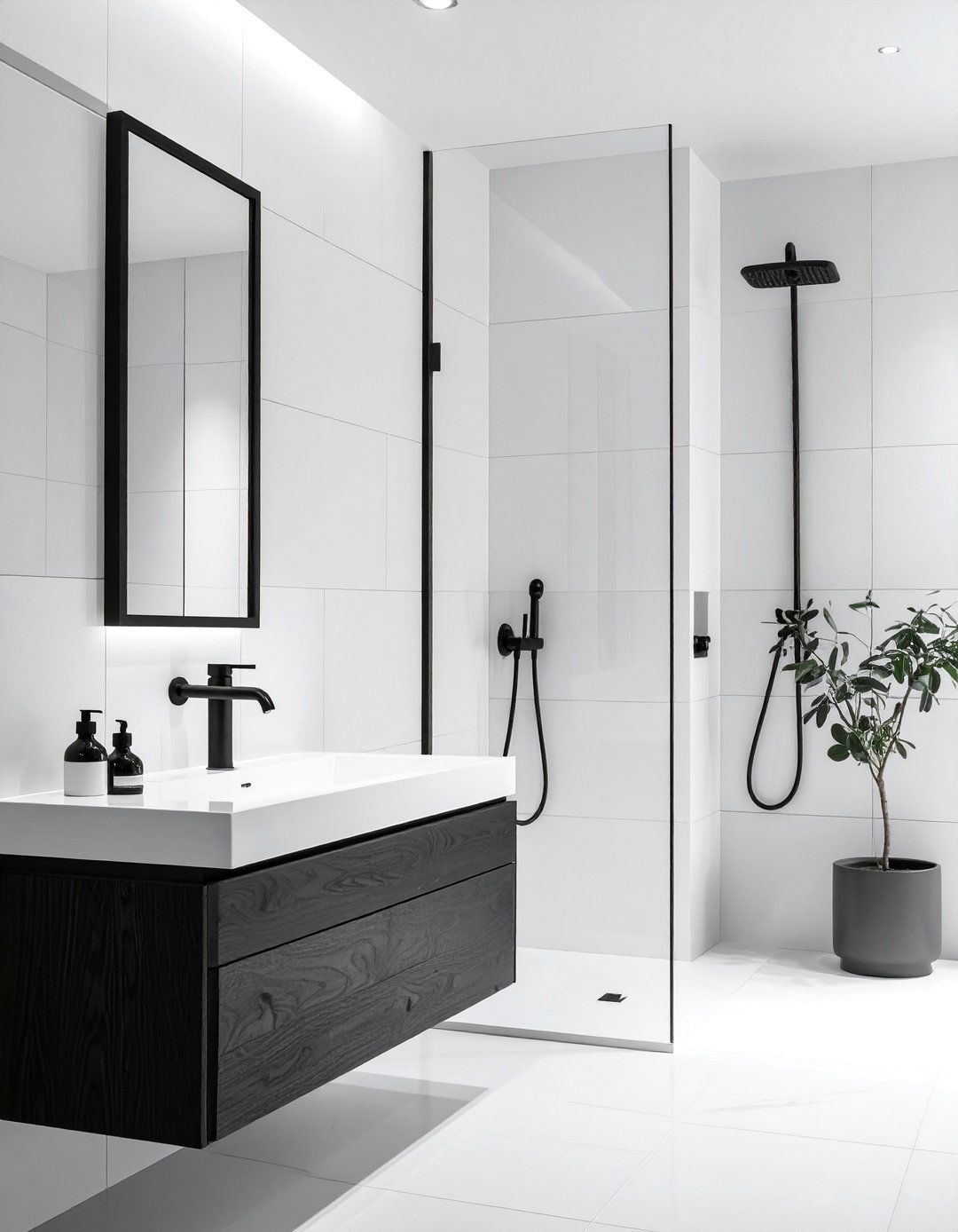 Black and White Bathroom with Matte Black Fixtures - 40 Black and White Bathroom Ideas for Style