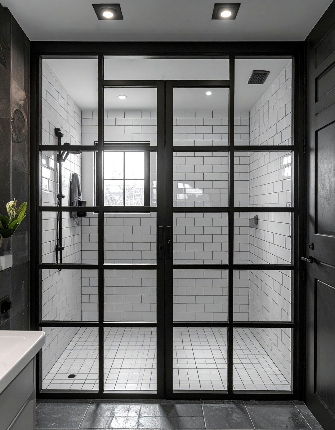 Black and White Bathroom with a Black Shower Frame - 40 Black and White Bathroom Ideas for Style