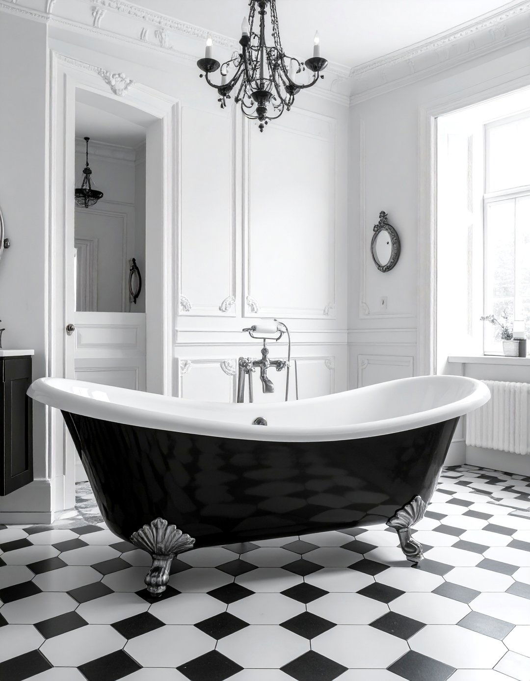 Black and White Bathroom with a Clawfoot Tub - 40 Black and White Bathroom Ideas for Style