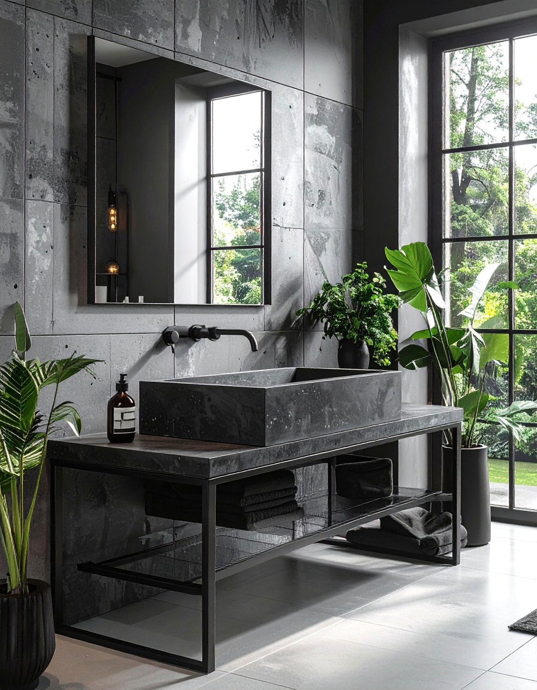 Black and White Bathroom with a Concrete Sink - 40 Black and White Bathroom Ideas for Style