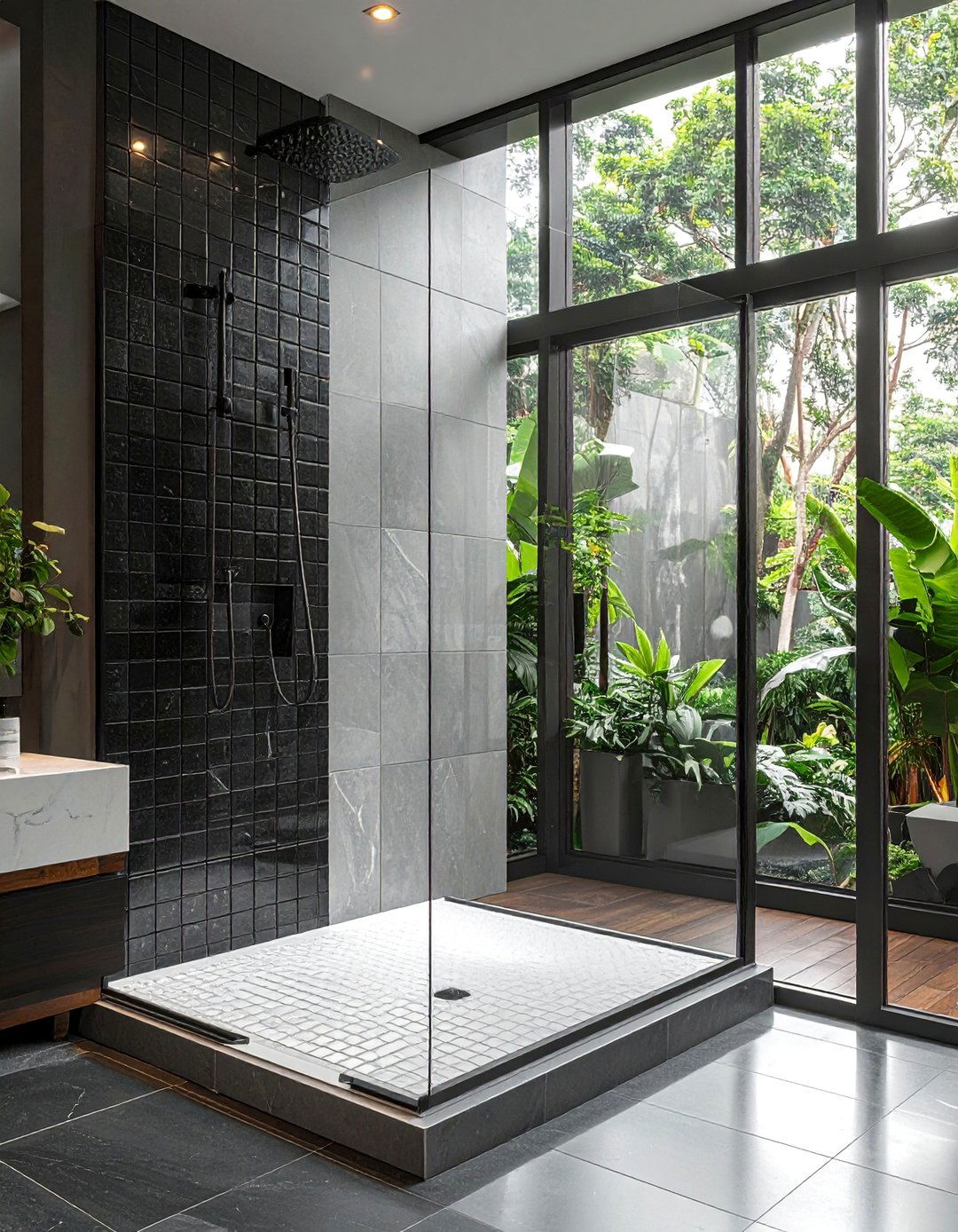 Black and White Bathroom with a Frameless Glass Shower - 40 Black and White Bathroom Ideas for Style