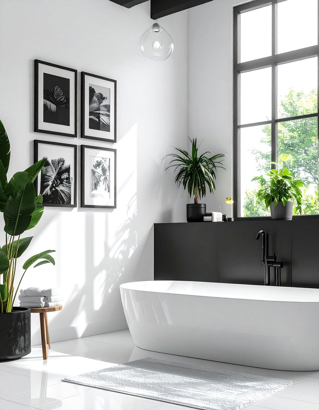 Black and White Bathroom with a Gallery Wall - 40 Black and White Bathroom Ideas for Style