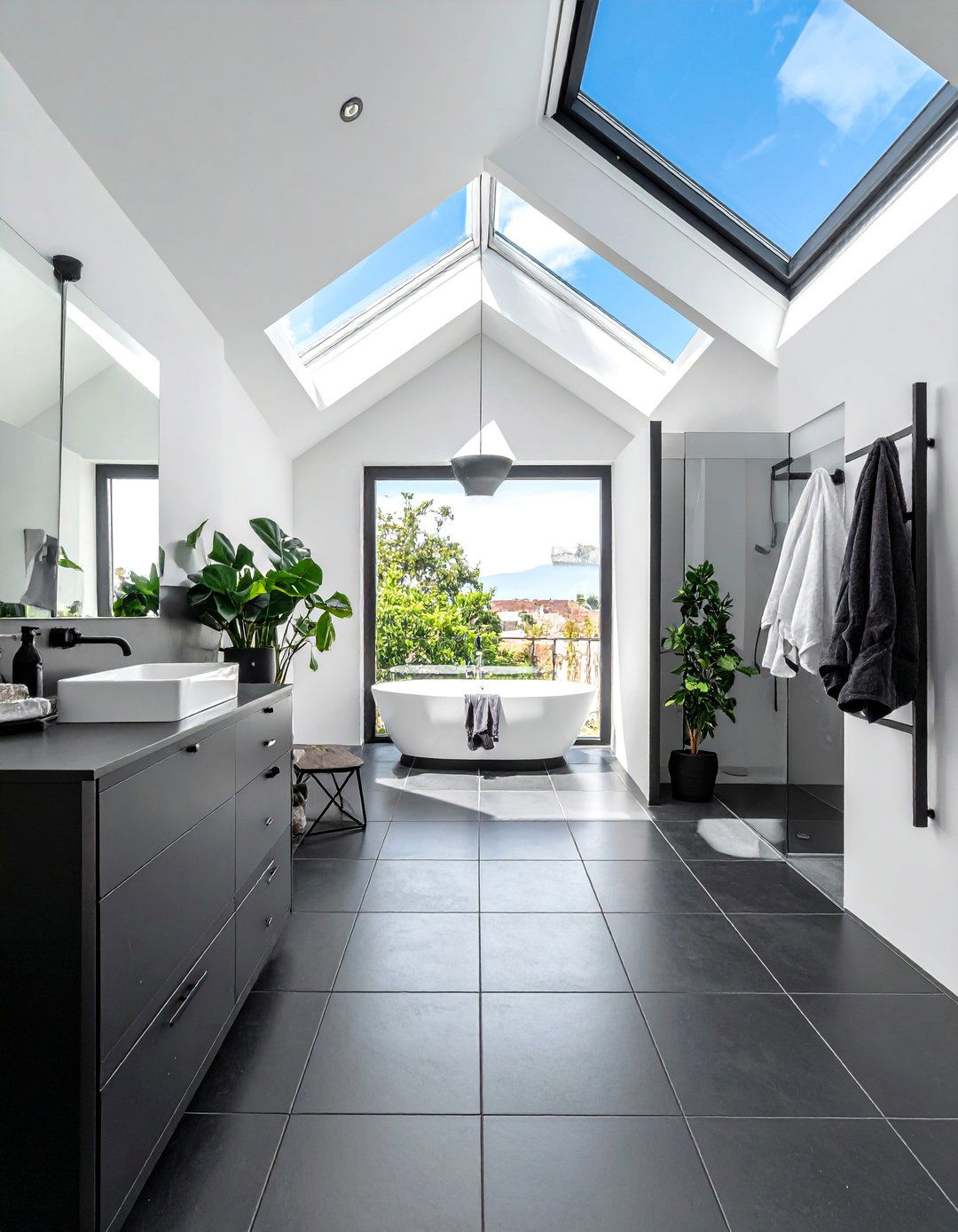 Black and White Bathroom with a Skylight - 40 Black and White Bathroom Ideas for Style