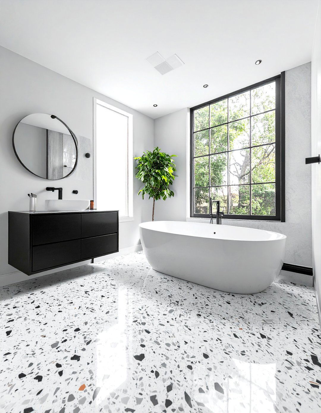 Black and White Bathroom with a Terrazzo Floor - 40 Black and White Bathroom Ideas for Style