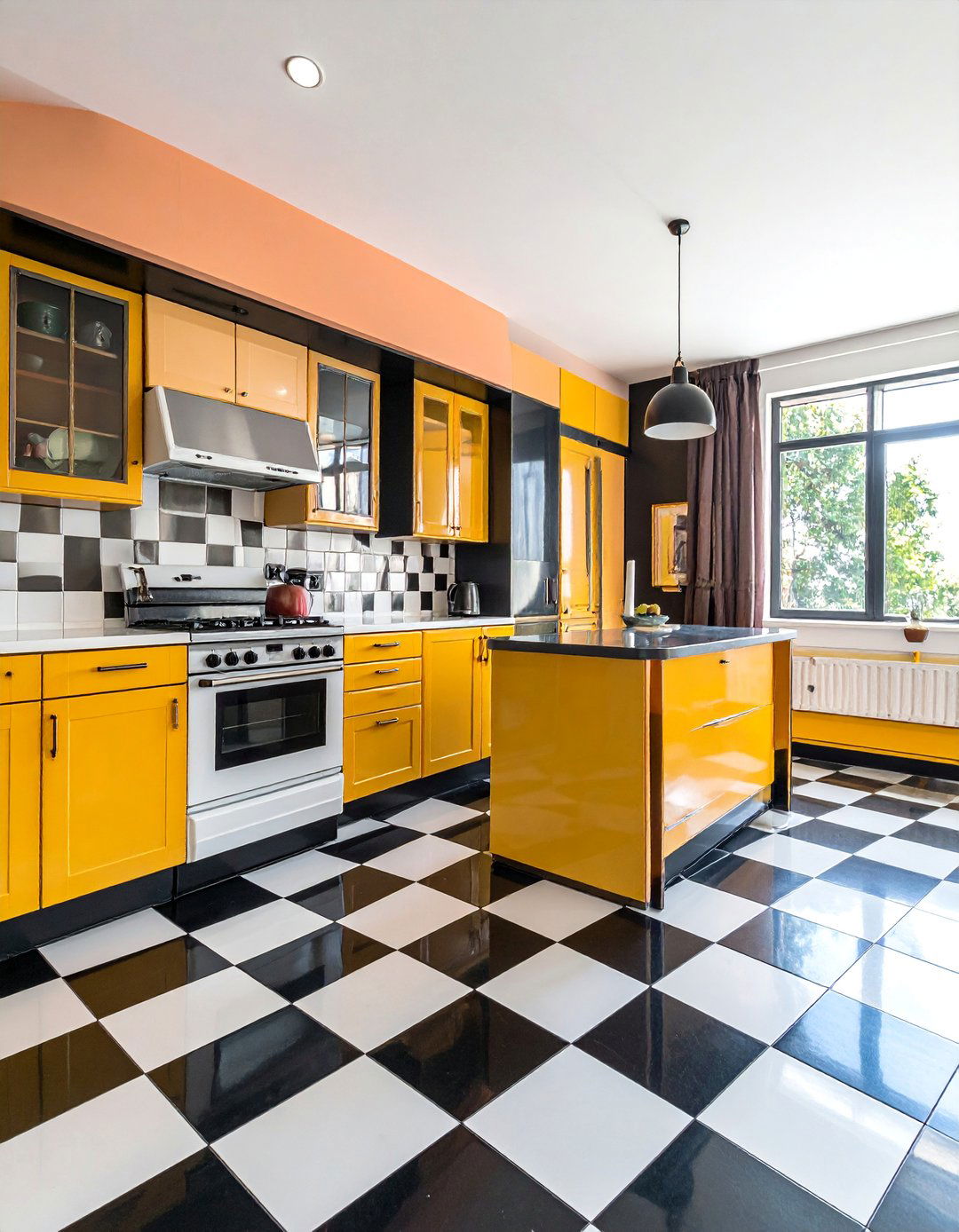 Black and White Checkered Floor in a Black Kitchen - 40 Black Kitchen Ideas for a Sleek and Sophisticated Look