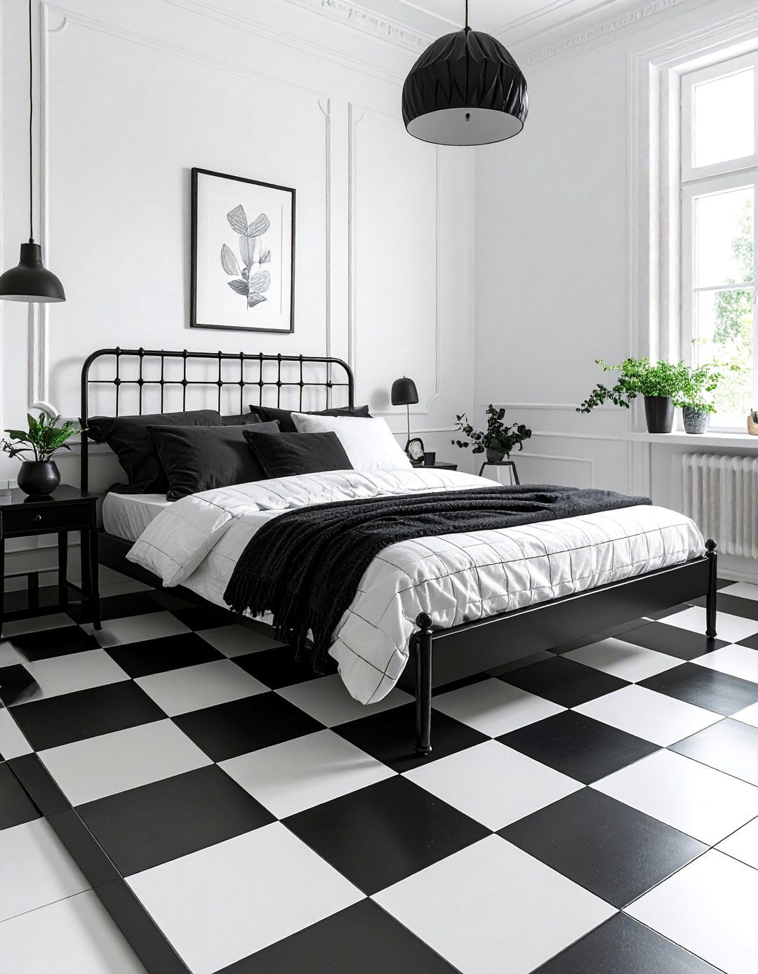 Black and White Checkered Flooring - 40 Black and White Bedroom Ideas for Elegance