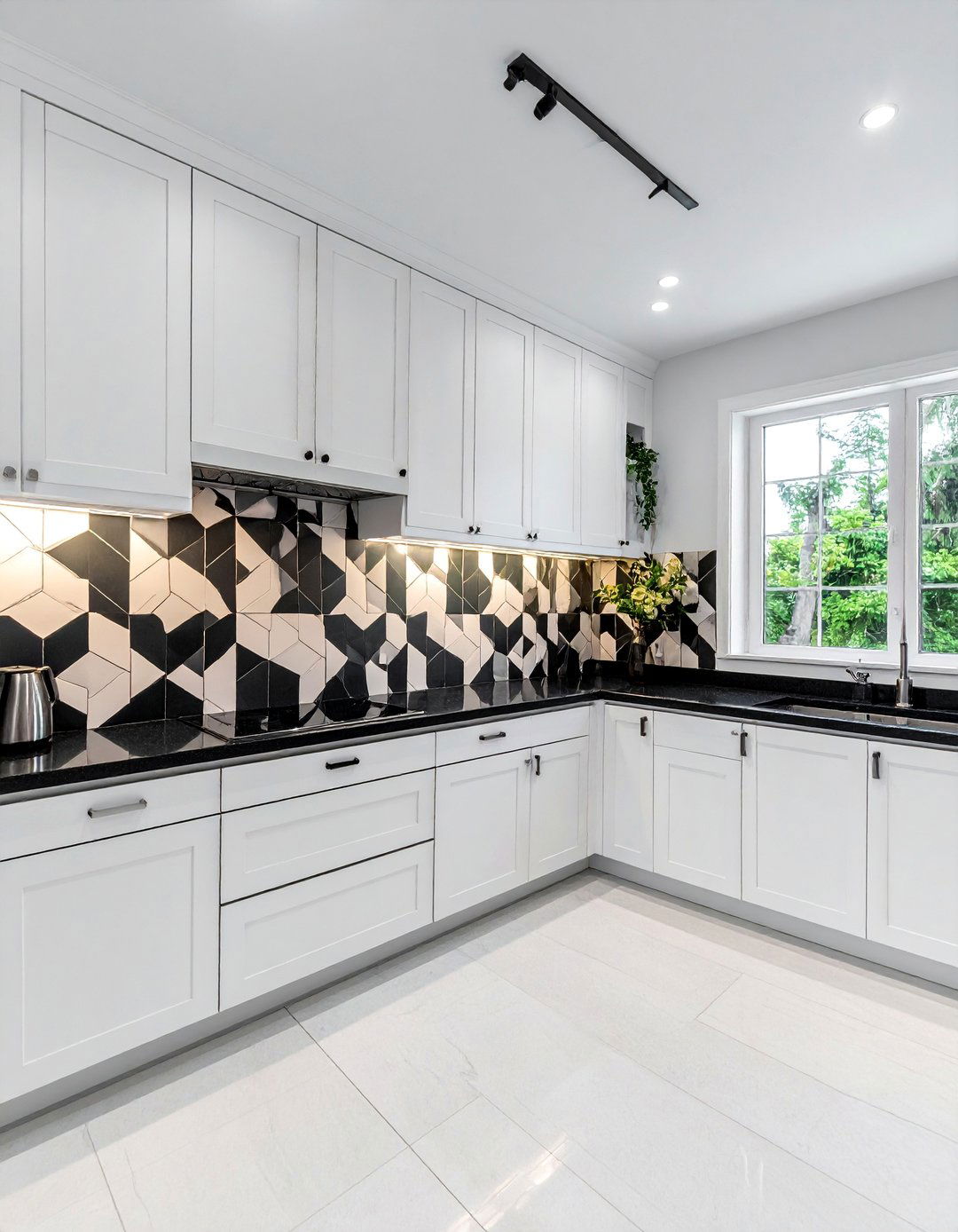 Black and White Geometric Backsplash - 25 Backsplash Ideas for White Cabinets and Granite