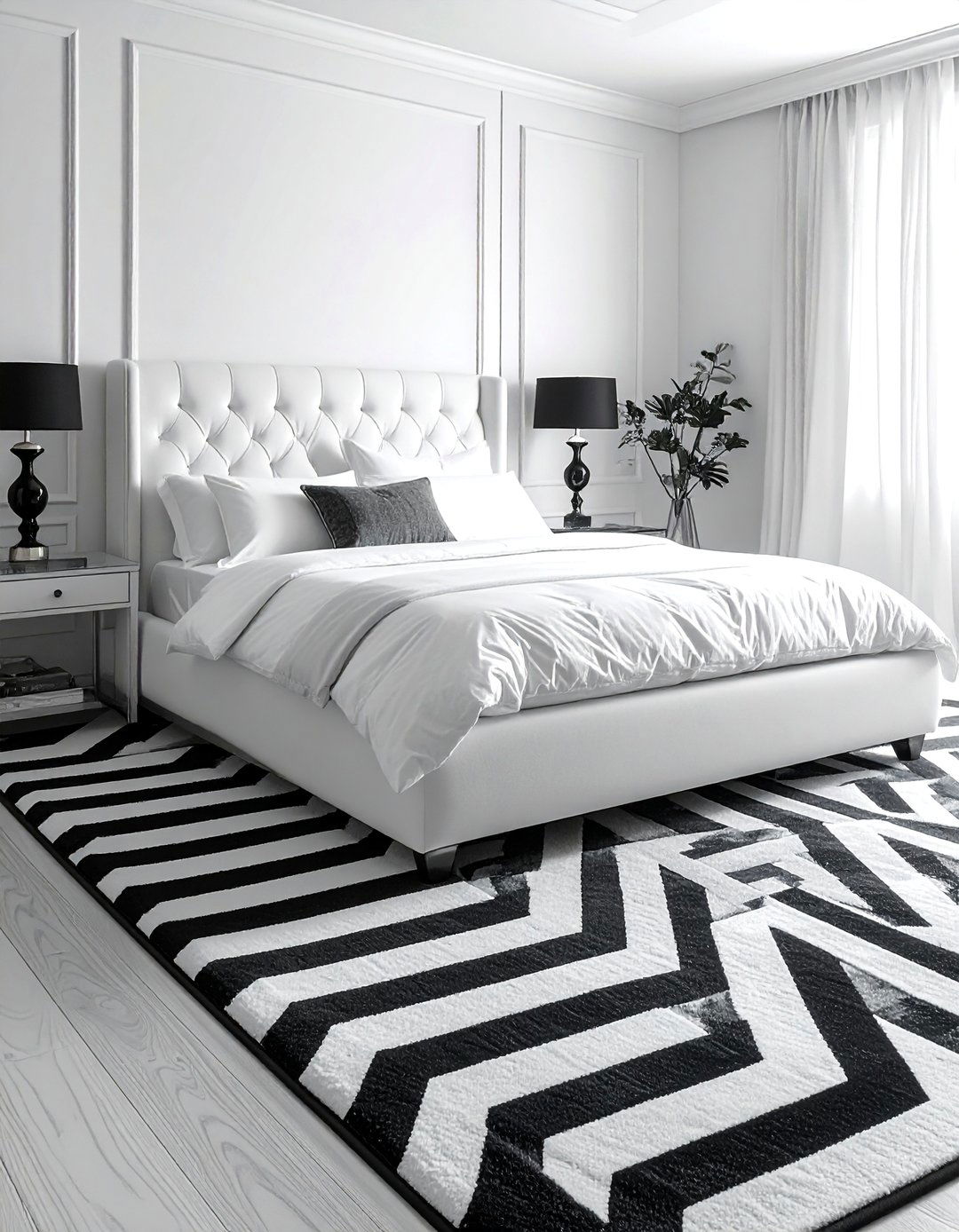 Black and White Herringbone Pattern - 40 Black and White Bedroom Ideas for Elegance