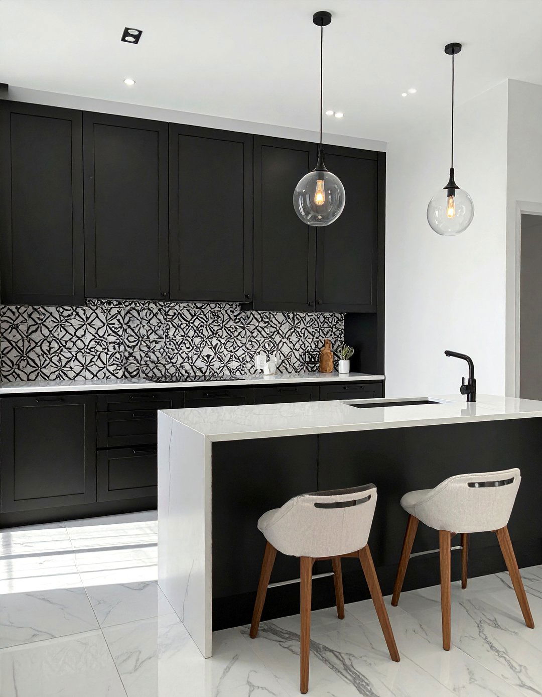 Black and White Patterned Tile Backsplash - 30 Kitchen With Black Backsplash Ideas for a Bold Look