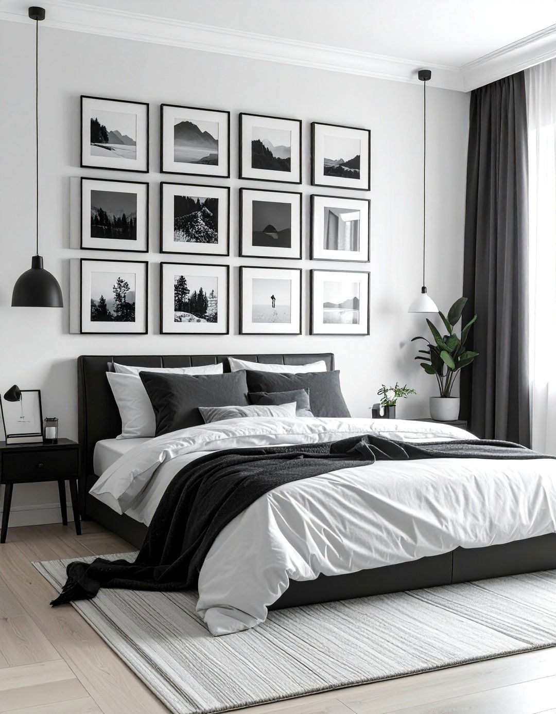 Black and White Photography Display - 40 Black and White Bedroom Ideas for Elegance