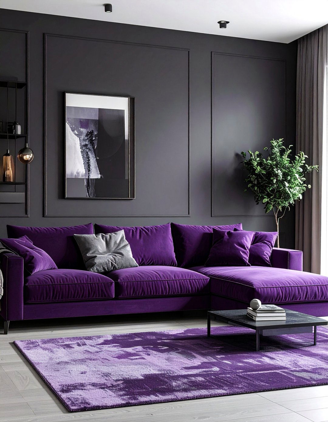 Blackberry and Charcoal Contrast - 25 Purple Living Room Ideas for a Luxurious Vibe