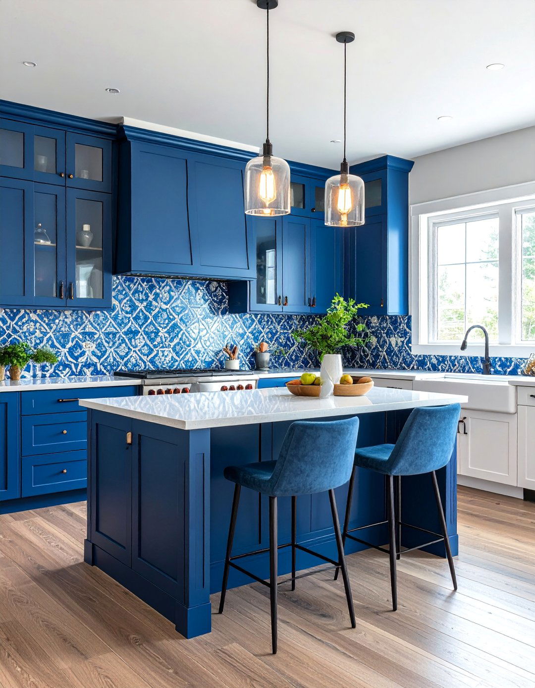 Blue Arabesque Tile Backsplash - 25 Backsplash Ideas for White Cabinets and Granite