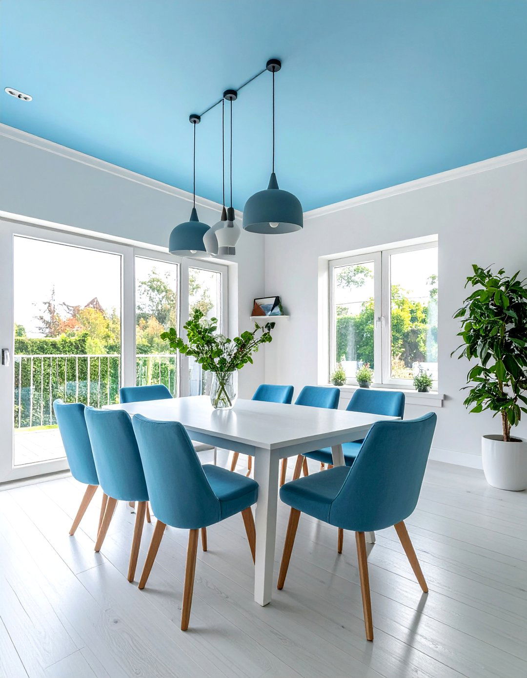Blue Ceiling with White Walls - 40 Blue Dining Room Ideas for a Serene Space