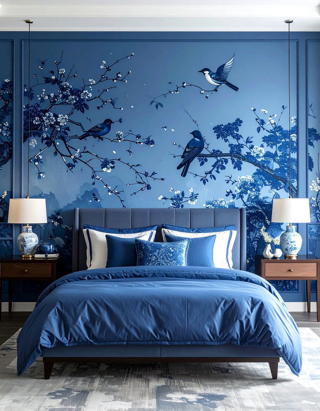Blue Chinoiserie Mural - 40 Blue Bedroom Ideas for a Serene and Relaxing Atmosphere