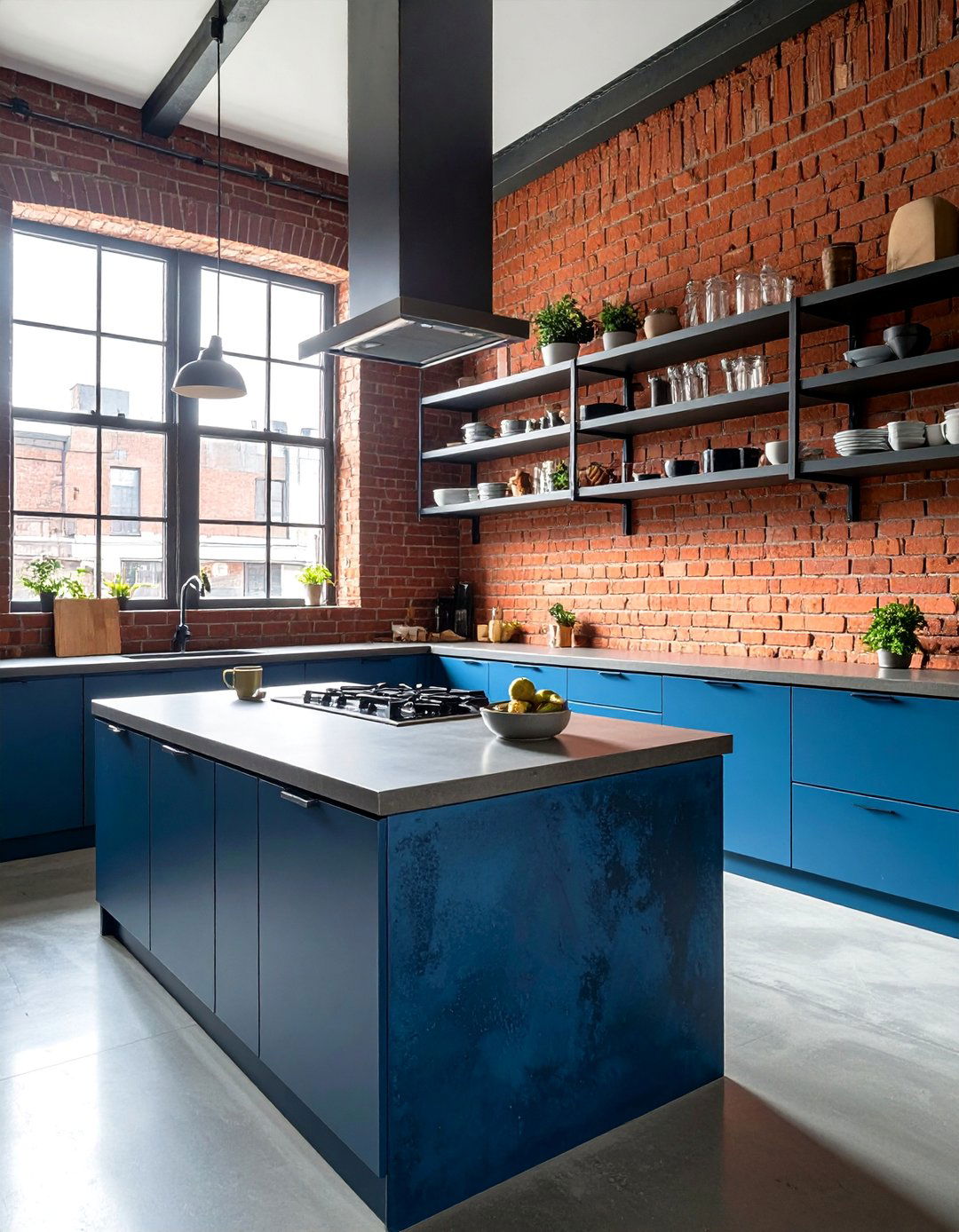 Blue Concrete Countertops with an Industrial Vibe - 20 Kitchens With Blue Countertops Design Ideas