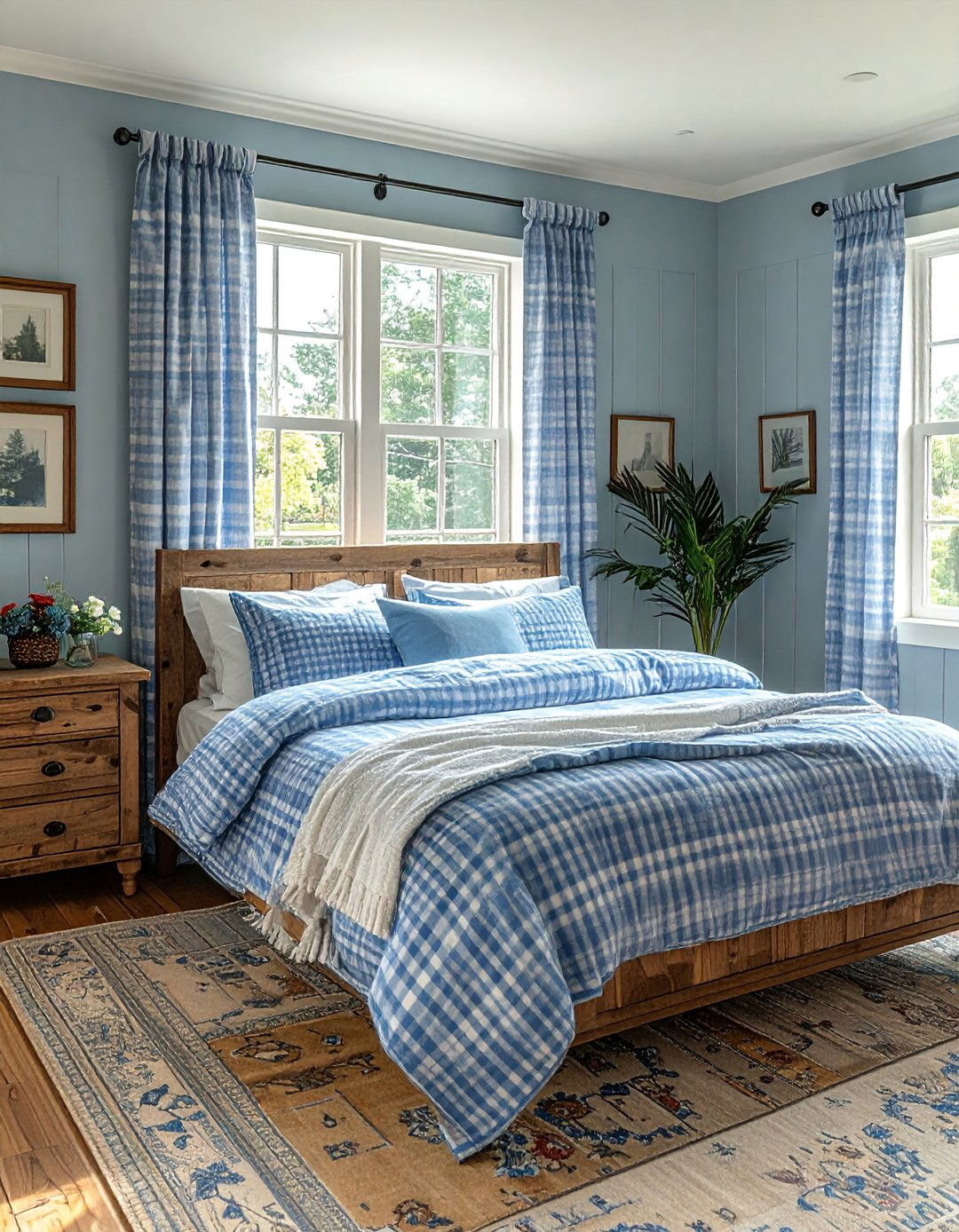 Blue Gingham Bedding and Curtains - 40 Blue Bedroom Ideas for a Serene and Relaxing Atmosphere