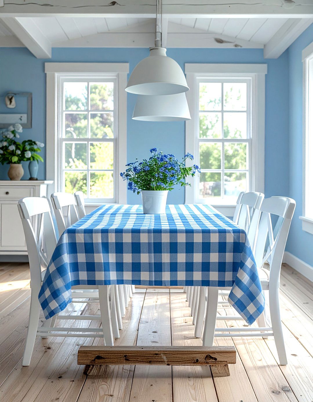 Blue Gingham for Country Charm - 40 Blue Dining Room Ideas for a Serene Space
