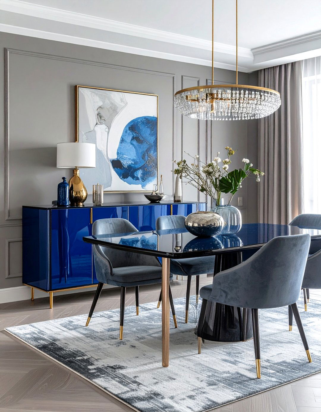 Blue Lacquered Sideboard or Buffet - 40 Blue Dining Room Ideas for a Serene Space