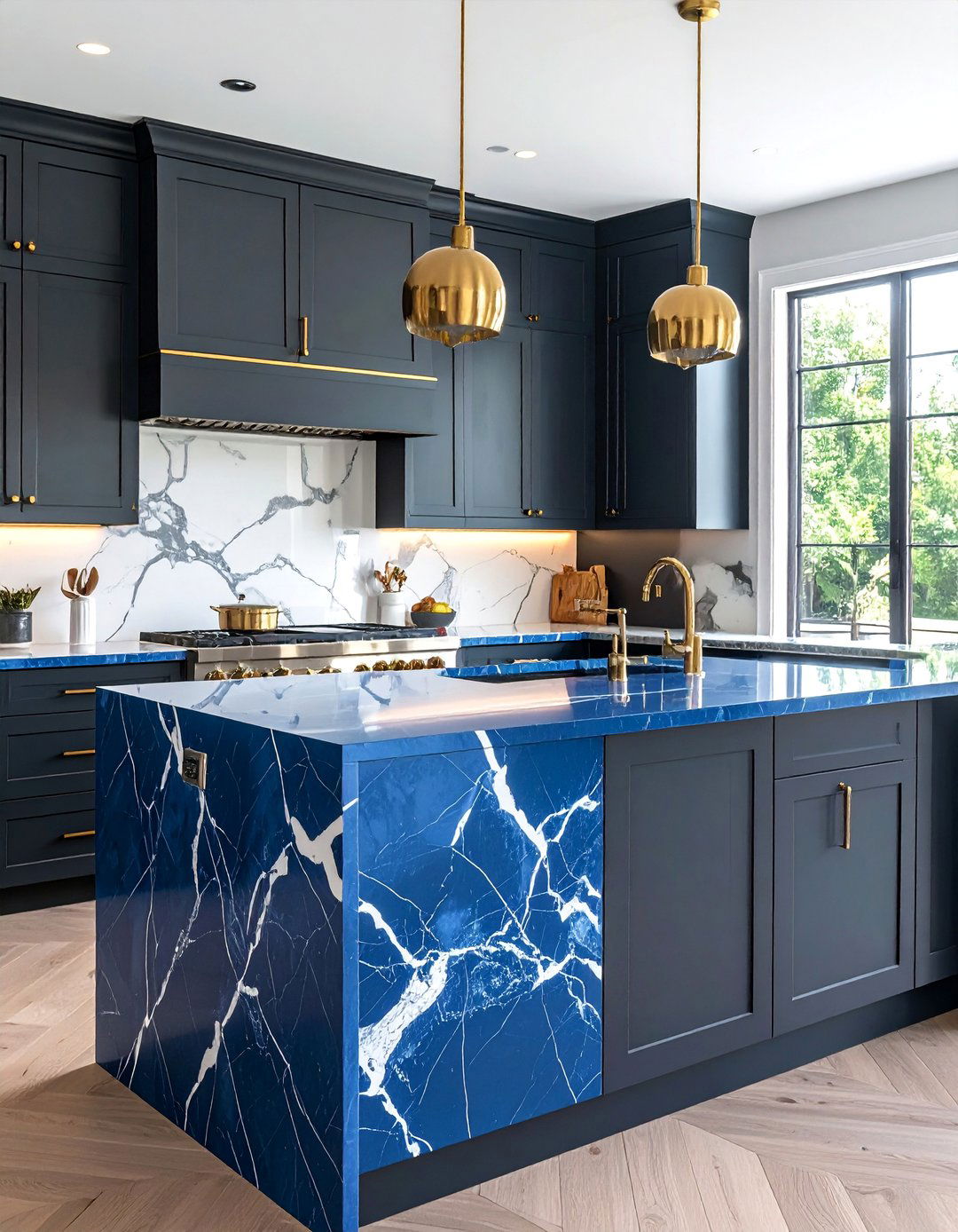 Blue Marble Look Quartz Countertops for Understated Luxury - 20 Kitchens With Blue Countertops Design Ideas