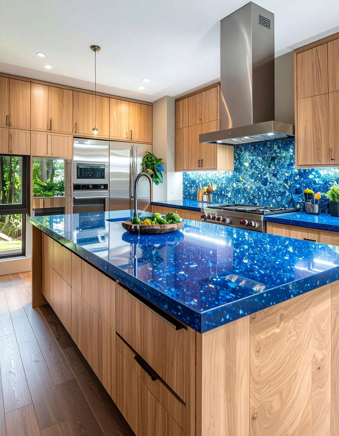 Blue Recycled Glass Countertops in a Sustainable Kitchen - 20 Kitchens With Blue Countertops Design Ideas