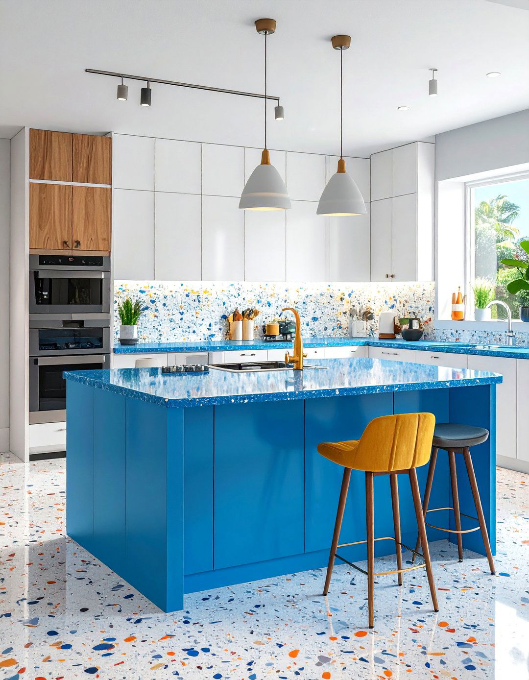 Blue Terrazzo Countertops for a Playful Retro Feel - 20 Kitchens With Blue Countertops Design Ideas
