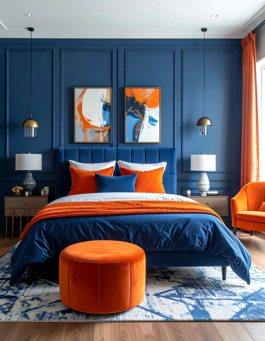 Blue and Orange Complementary Scheme - 40 Blue Bedroom Ideas for a Serene and Relaxing Atmosphere
