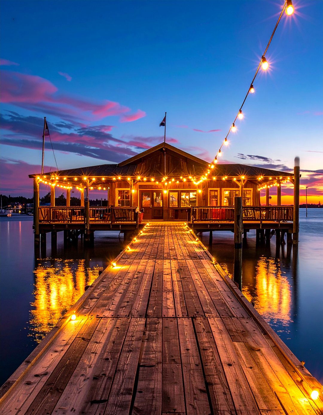 Boat Dock Waterside Retreat - 40 Patio String Light Ideas to Illuminate Your Nights