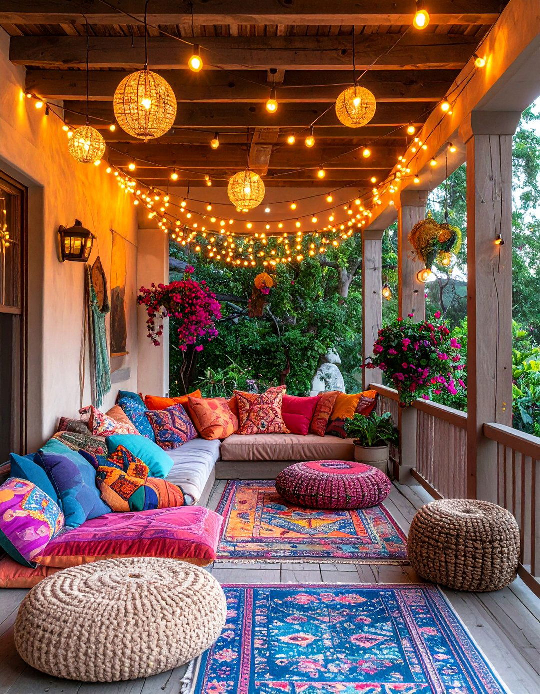 Bohemian Draped Swag Design - 20 Front Porch String Lights Ideas for a Cozy Ambiance