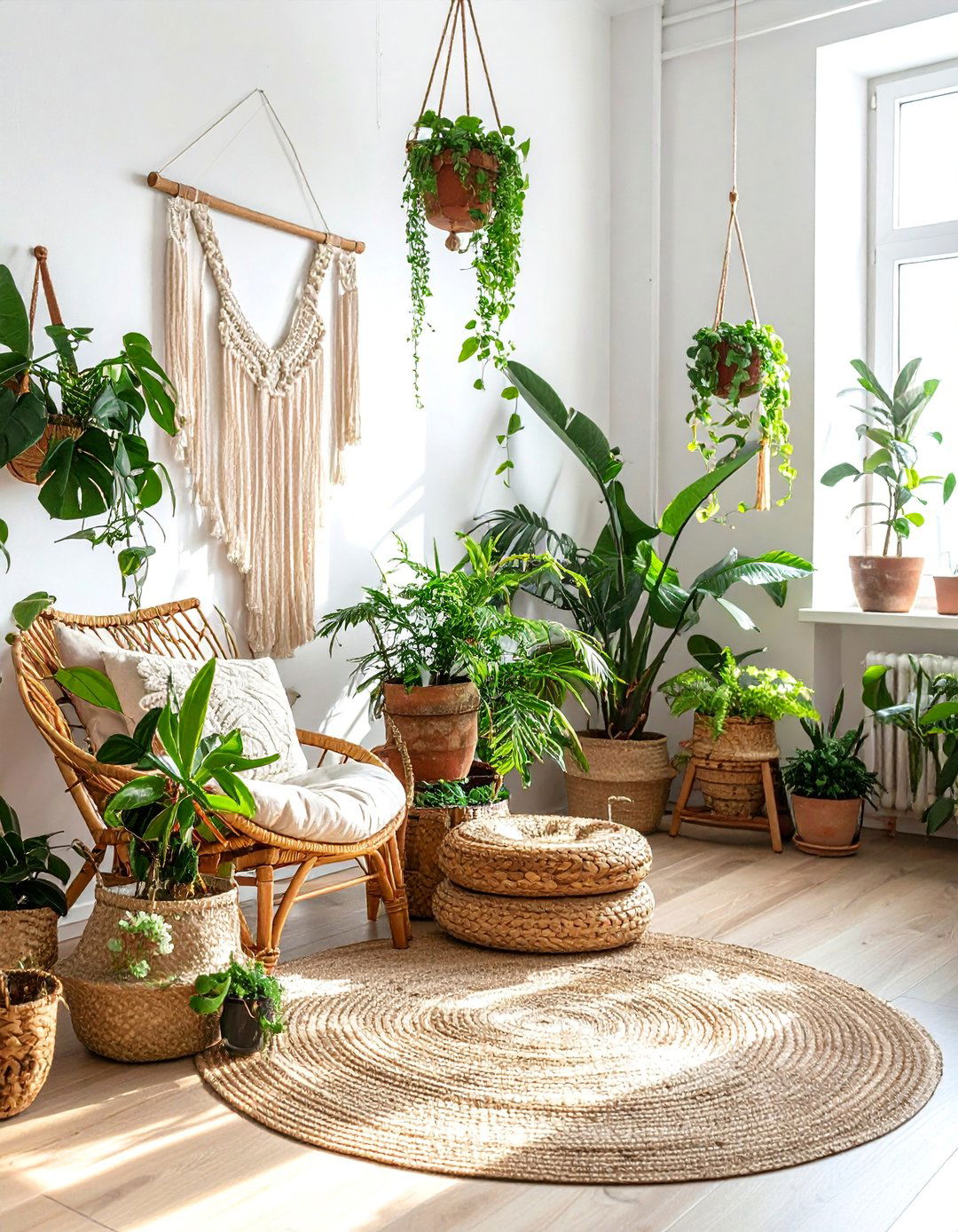Bohemian Inspired Plant Room with Natural Textures - 20 Plant Room Ideas to Bring Nature Indoors