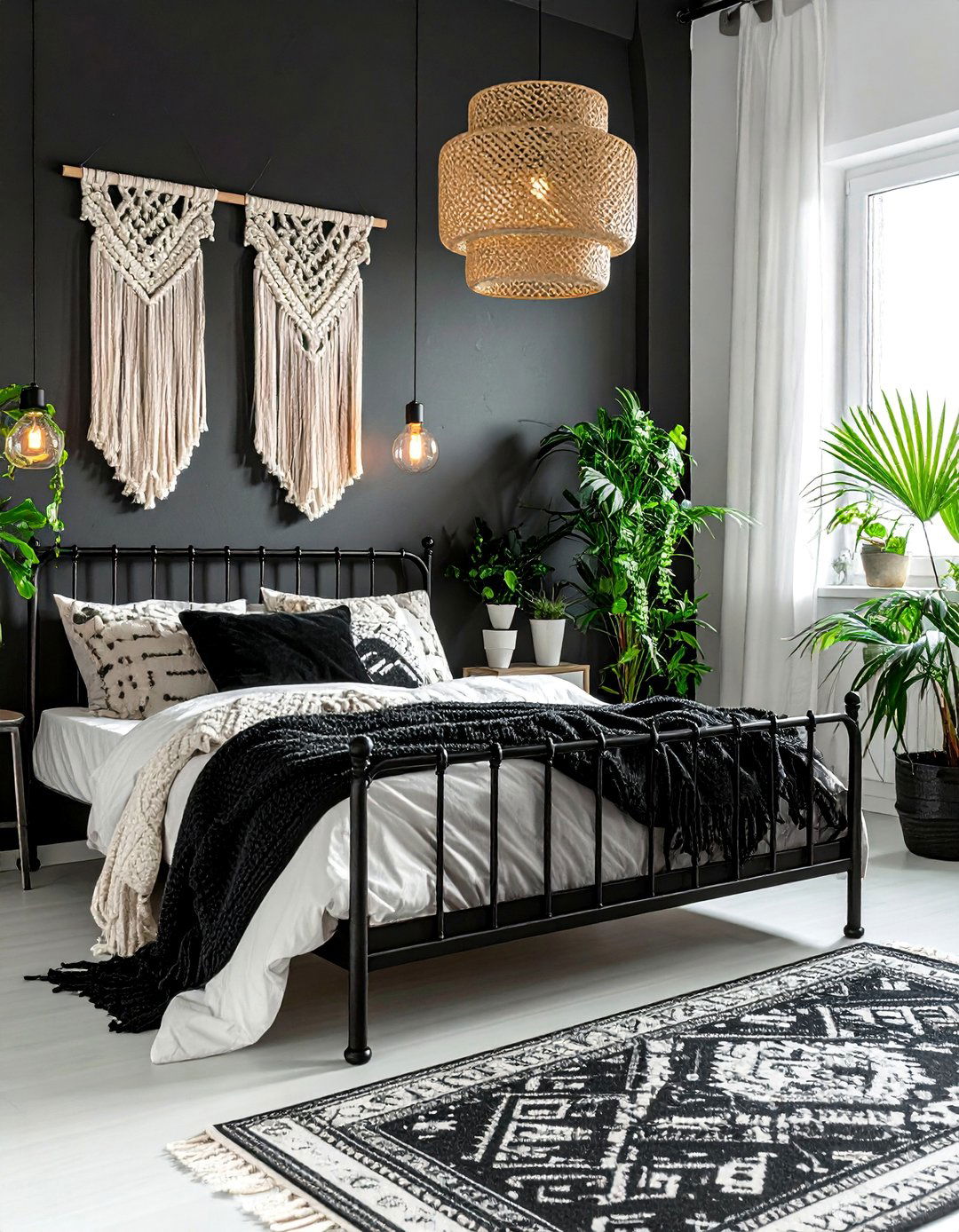Bohemian Style with Natural Textures - 40 Black and White Bedroom Ideas for Elegance