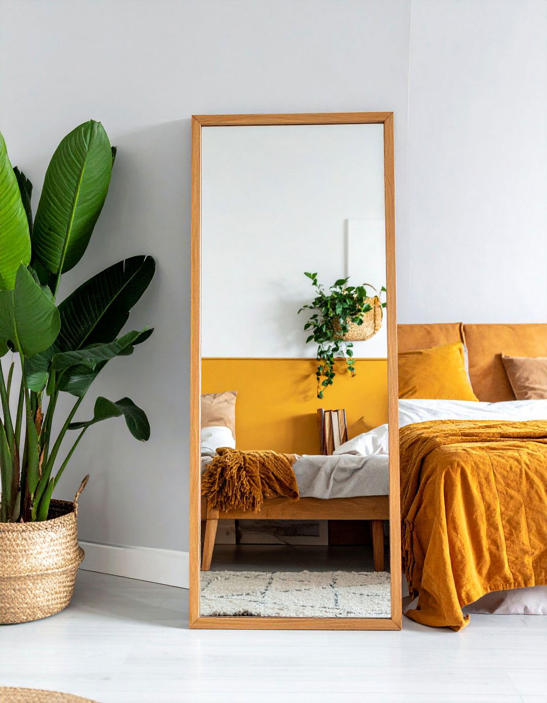 Boho Bedroom with a Leaning Floor Mirror - 40 Boho Bedroom Ideas for a Cozy and Eclectic Retreat