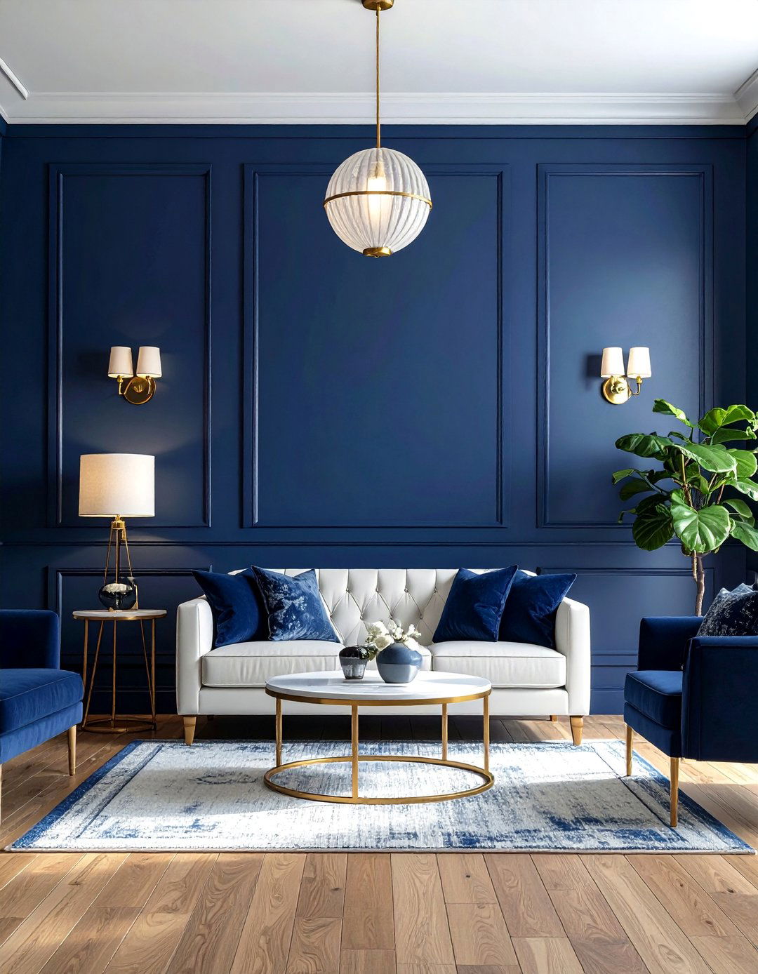 Bold Navy Blue Paint - 30 Living Room Accent Wall Ideas to Add Personality