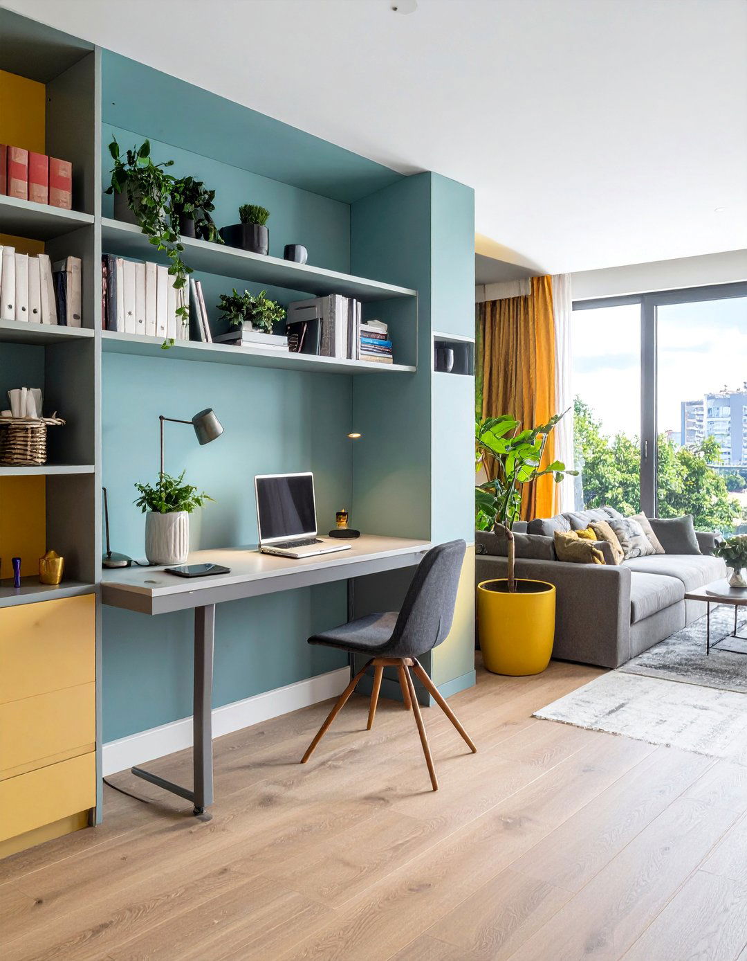 Bookcase Room Divider Workspace - 30 Desk in Living Room Ideas for a Functional Space