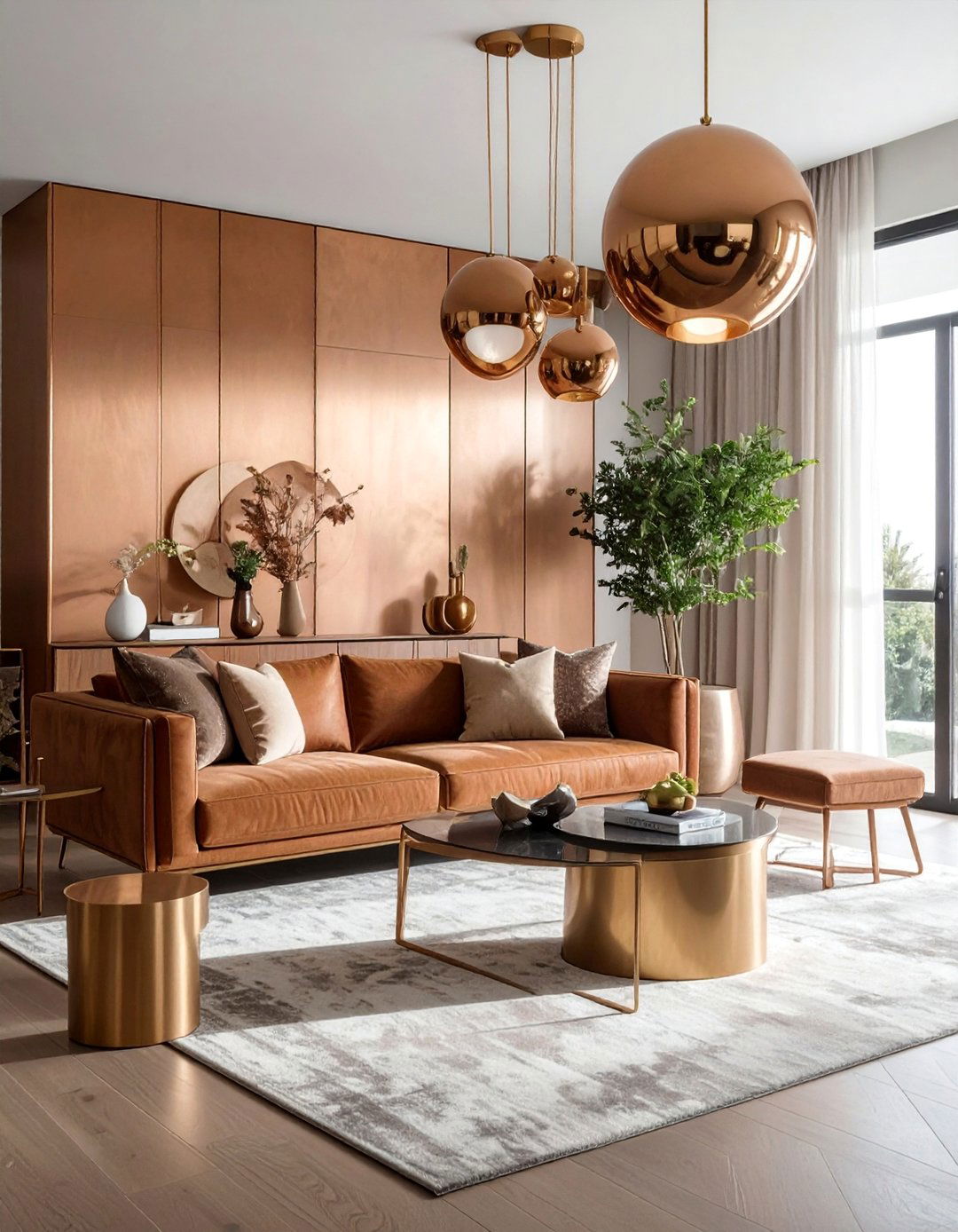 Brass and Warm Metal Accents - 25 Organic Modern Living Room Design Ideas for Serenity