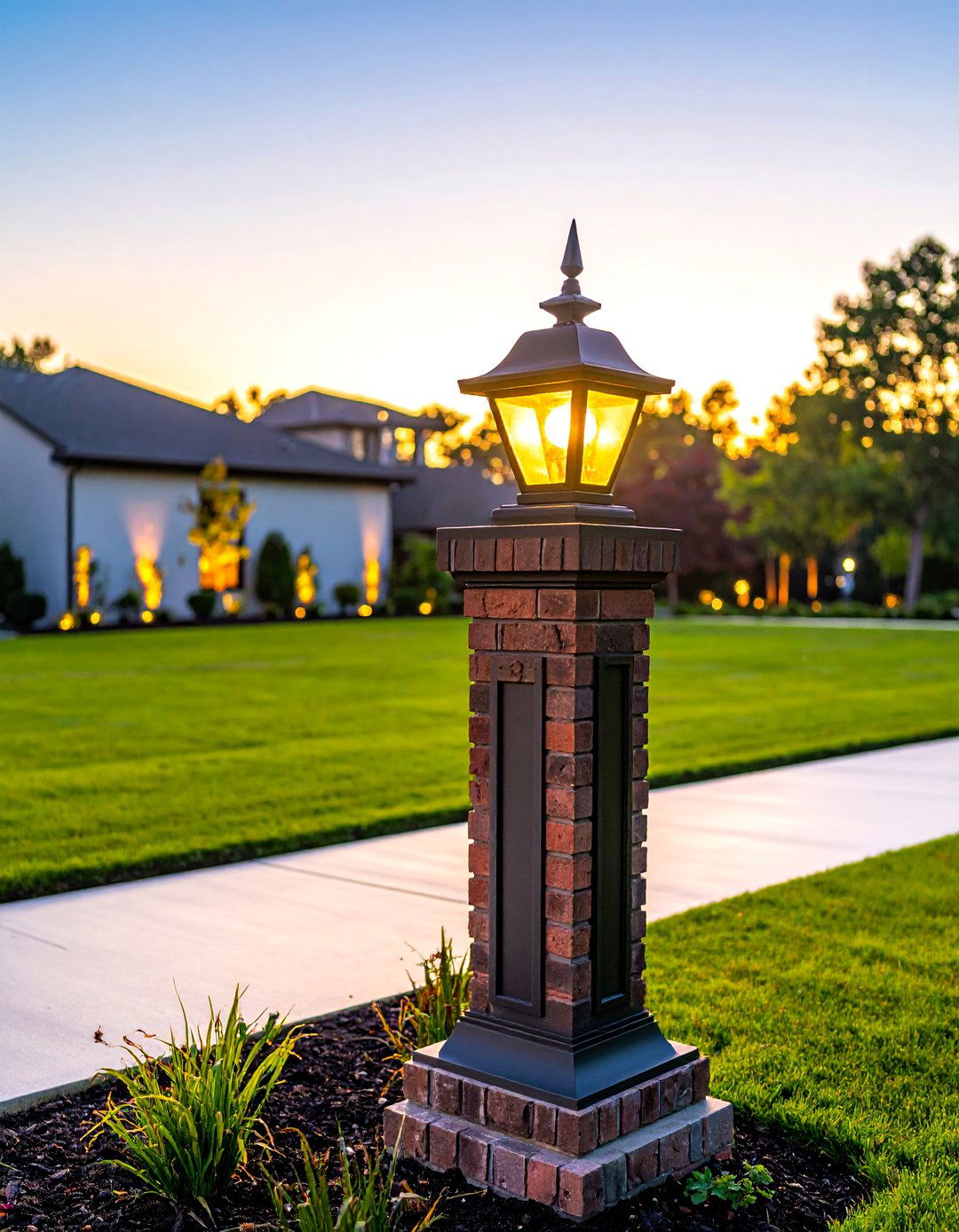 Brick Mailbox Pillar with a Lantern Top - 30 Brick Mailbox Ideas to Elevate Your Curb Appeal