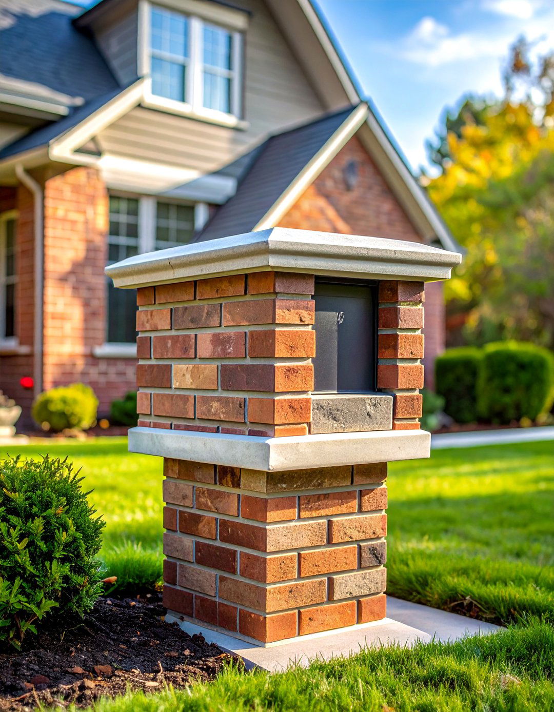 Brick Mailbox with Cast Stone Caps - 30 Brick Mailbox Ideas to Elevate Your Curb Appeal