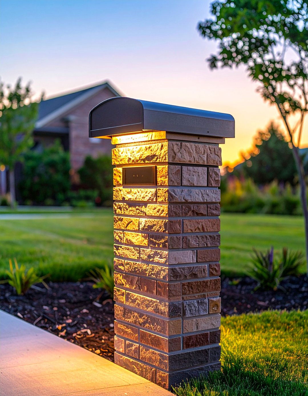 Brick Mailbox with Integrated Solar Lighting - 30 Brick Mailbox Ideas to Elevate Your Curb Appeal