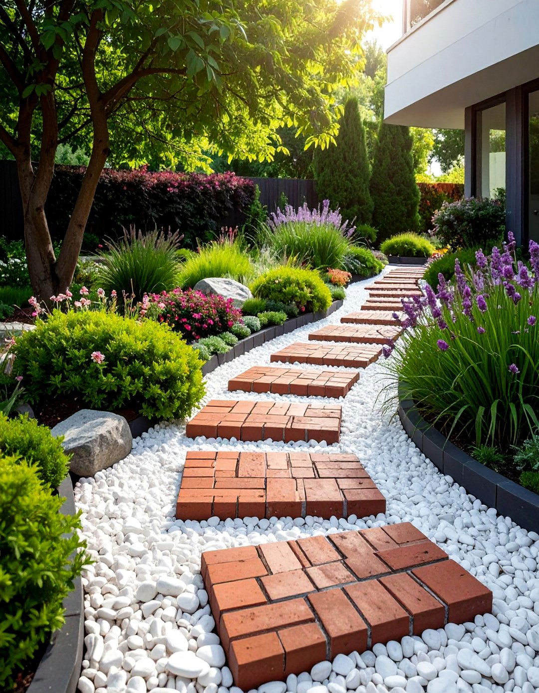 Brick and Gravel Combined Pathway - 20 Brick Landscaping Ideas for Timeless Outdoor Charm