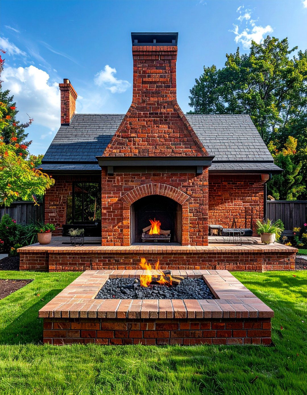 Brick and Mortar Traditional Fire Place - 20 Front Yard Fire Pit Ideas for Cozy Evenings