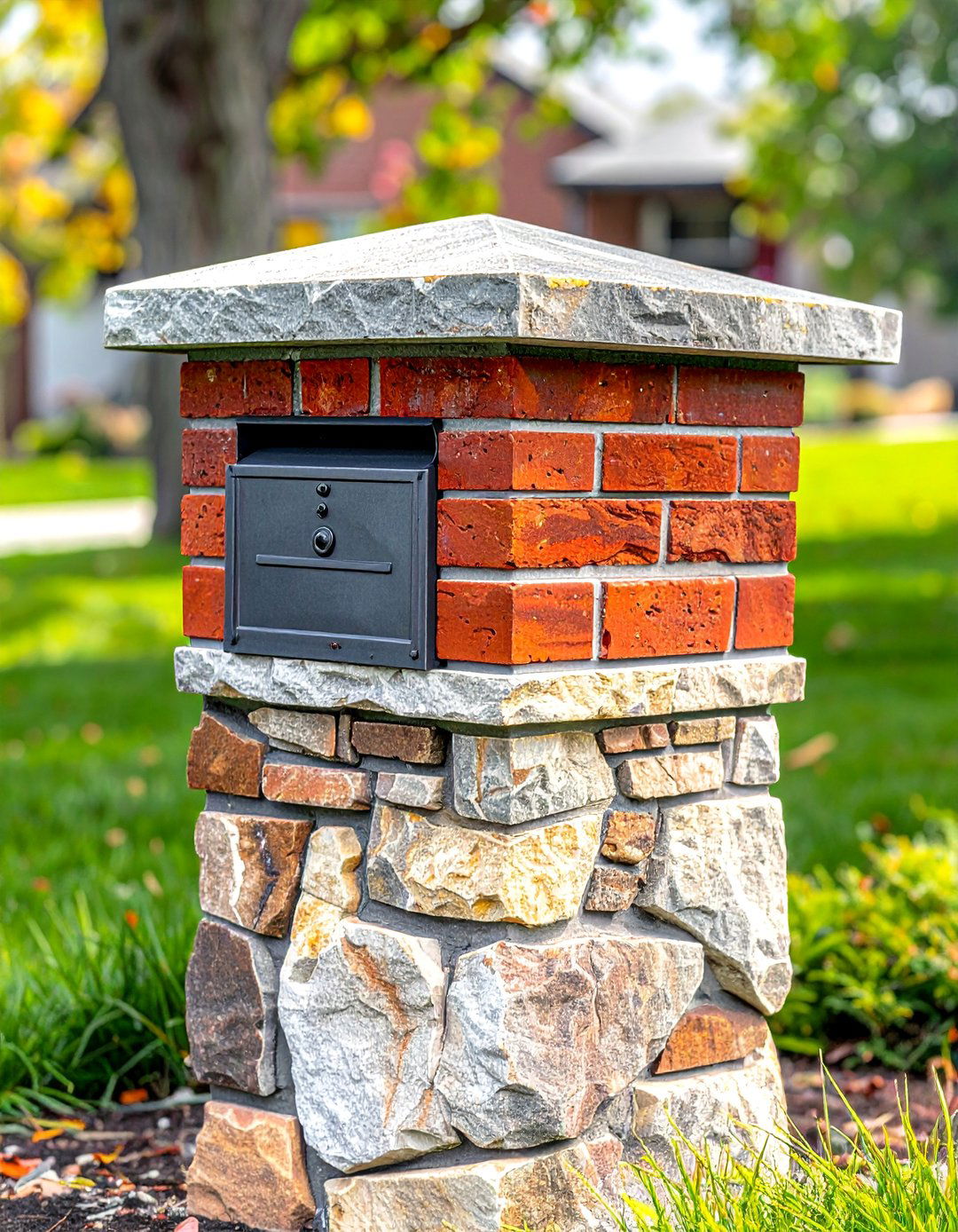 Brick and Stone Combination Mailbox - 30 Brick Mailbox Ideas to Elevate Your Curb Appeal