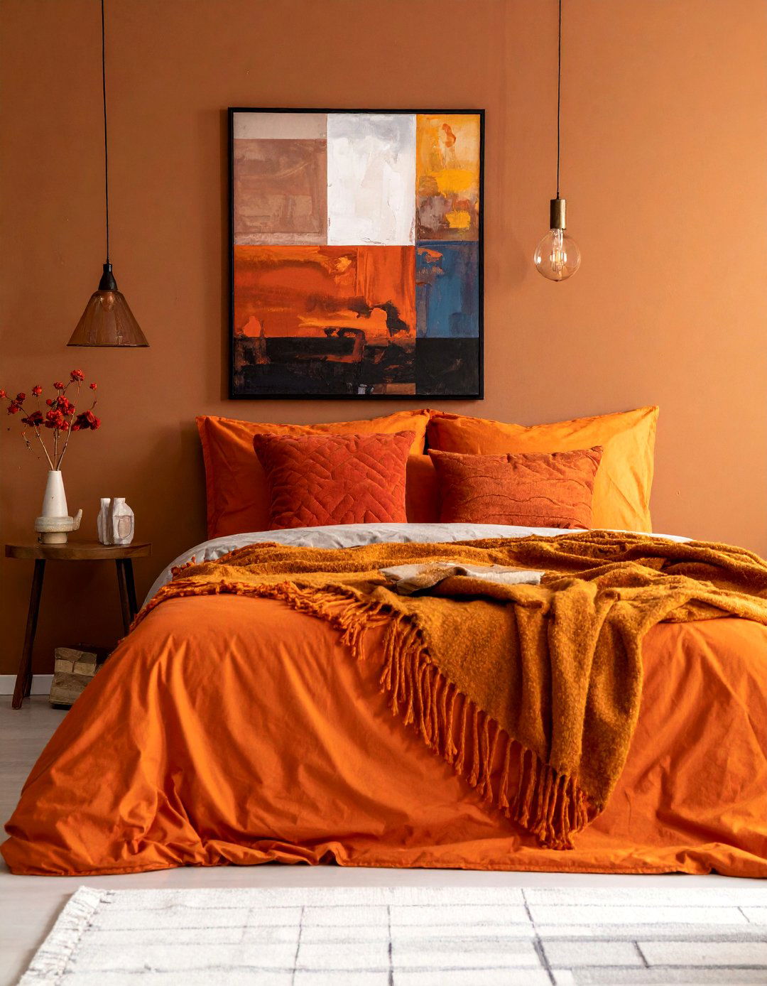 Brown Bedroom with Burnt Orange Accents - 25 Brown Bedroom Ideas for a Cozy and Warm Ambiance