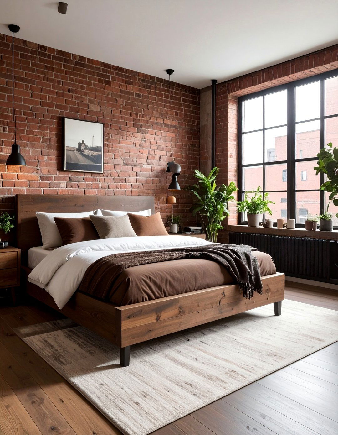 Brown Bedroom with Exposed Brick Wall - 25 Brown Bedroom Ideas for a Cozy and Warm Ambiance