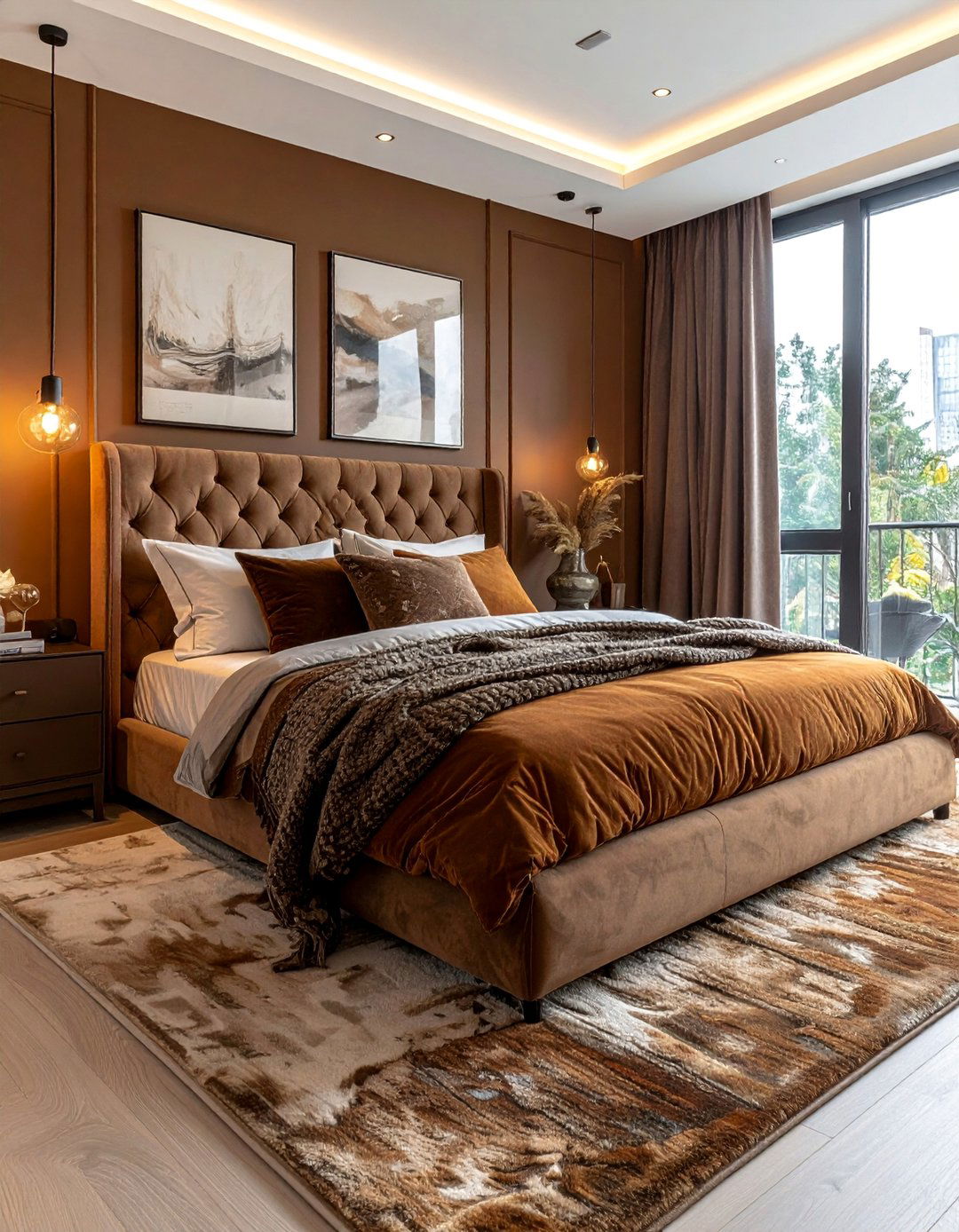 Brown Bedroom with Layered Textures - 25 Brown Bedroom Ideas for a Cozy and Warm Ambiance