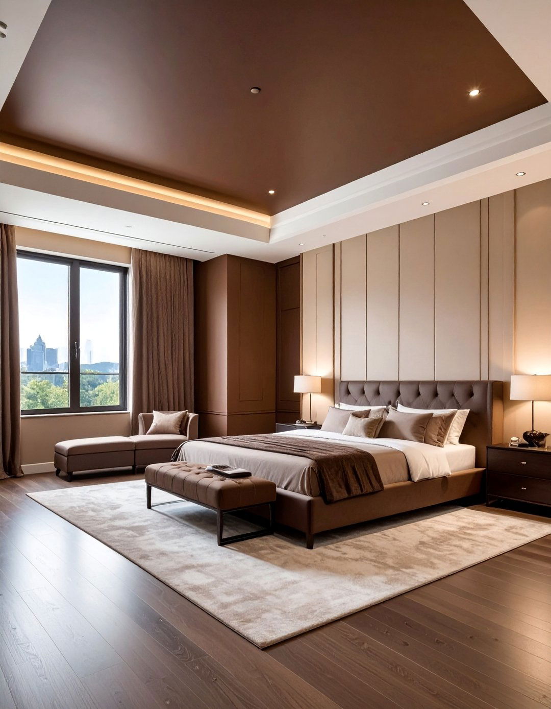 Brown Bedroom with a Statement Ceiling - 25 Brown Bedroom Ideas for a Cozy and Warm Ambiance