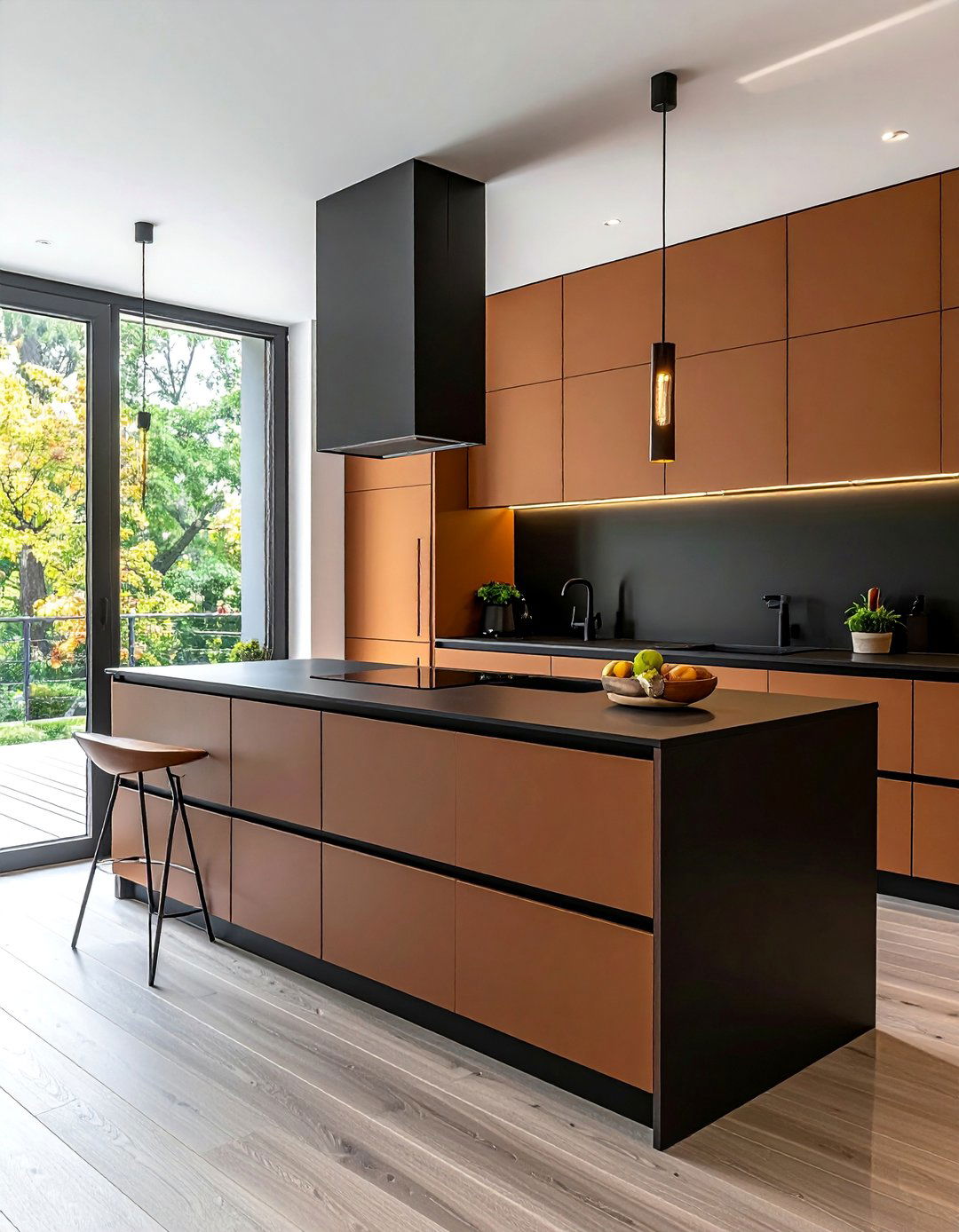Brown Cabinets with an Integrated Black Sink and Countertop - 20 Kitchen with Brown Cabinets and Black Countertops